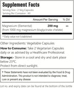 Chelated Magnesium Bisglycinate, 200mg, 120 Vegan Capsules, 60 Servings, Gluten Free, Non-GMO, and Vegetarian Friendly