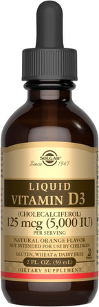 Solgar Liquid Vitamin D3 125 mcg (5,000 IU) - 2 fl oz - Delicious, Natural Orange Flavor - Helps Maintain Healthy Bones & Teeth - Immune System Support - Gluten Free, Dairy Free, Kosher - 59 Servings