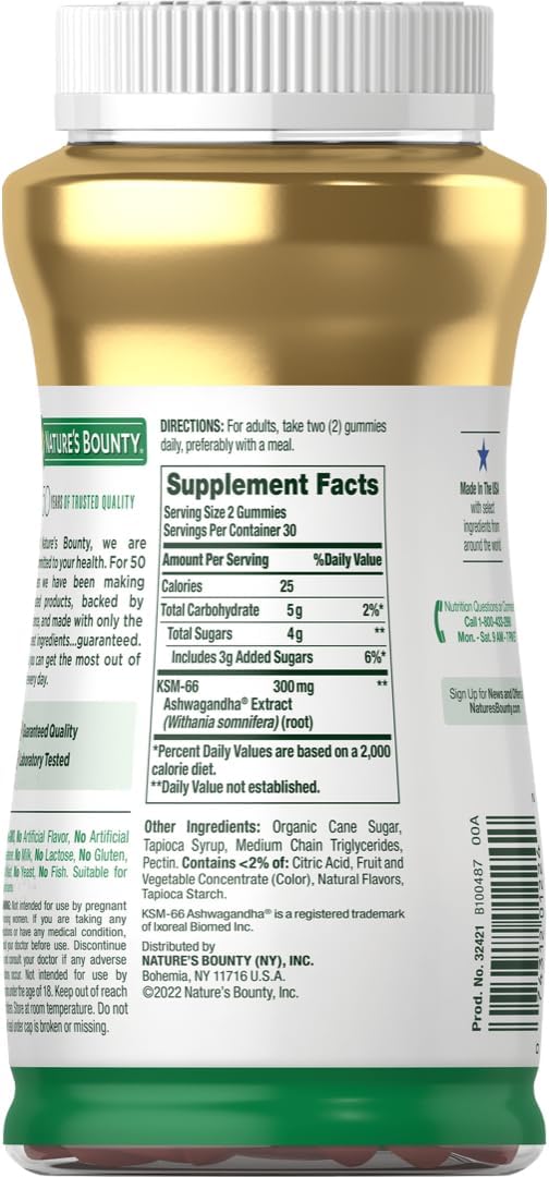 Nature's Bounty Ashwagandha Gummies, 300mg KSM-66 Ashwagandha Extract, Mixed Berry, 60 Gummies (Pack of 3)