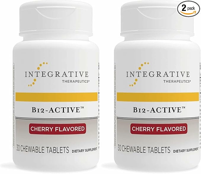 Integrative Therapeutics B-12 Active, Vitamin B12, Supports Nerve Function*, Cherry Flavored, 30 Chewable Tablets - 2 Pack