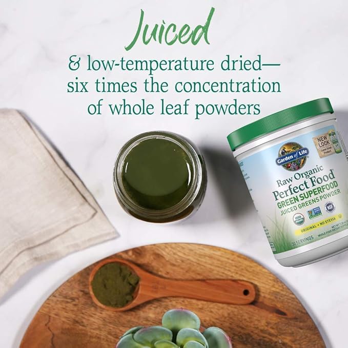 Garden of Life Raw Organic Perfect Food Green Superfood Juiced Greens Powder - Original Stevia-Free,30 Servings,Non-GMO,Gluten Free Whole Food Dietary Supplement,Alkalize,Detoxify,Energize,(Pack of 2)