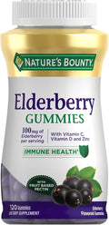 Nature's Bounty Elderberry Gummies, Dietary Supplement, Supports Immune Health, Contains Vitamin A, C, D, E and Zinc, 100 mg, 120 Gummies