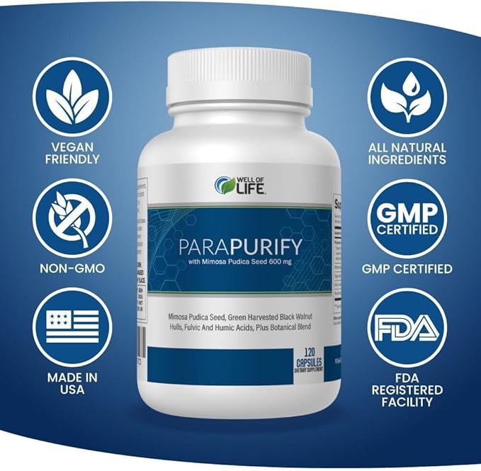 Well of Life ParaPurify 120 Mimosa Pudica Black Walnut Supplement – Digestive Health Support & Herbal Cleanse Formula | Supports Gut Health & Internal Clarity | Organic Non-GMO Vegan Capsules