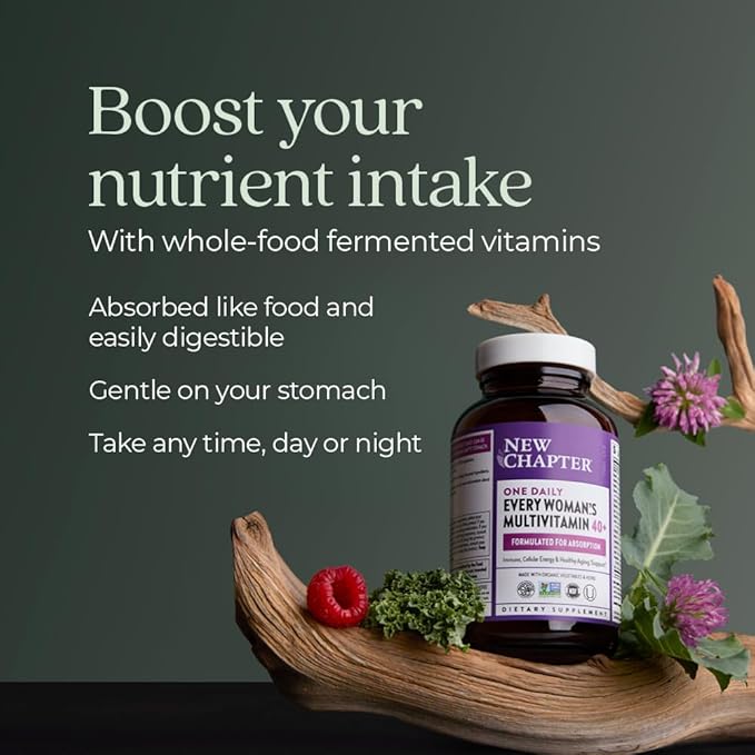New Chapter Women’s Multivitamin 40+, Extra B6 & B12, Biotin for Hair Growth, D3, VIT C, Zinc for Immune & Stress Support, Gentle on an Empty Stomach, Non-GMO, Gluten-Free, 96 Tablets, (Pack of 2)