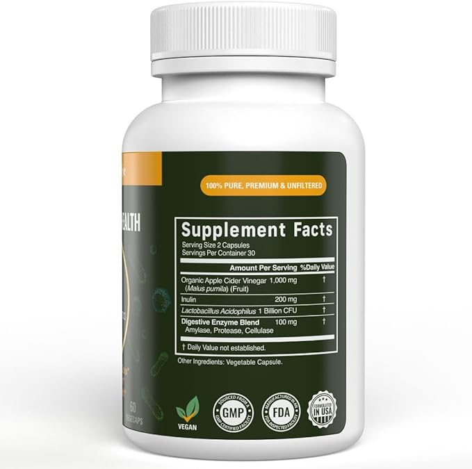 Vital Gut Health 4in1 Formula with Apple Cider Vinegar, Prebiotics & Probiotics, Digestive Enzymes for Strong Immunity Support and Complete Gut and Digestion Support- 60 Days Supply