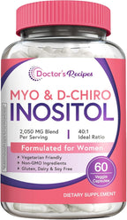 Doctor's Recipes Inositol Supplement for Women, Myo-Inositol & D-Chiro Inositol Capsules 2050mg per Serving, Ideal 40:1 Blend, 60 Vegan Caps