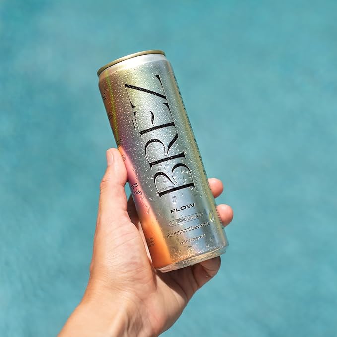 BRĒZ FLOW Lion’s Mane Mushroom Drink 48 Pack, Lemon Elderflower, Supports Mood & Focus, Non-Alcoholic Sparkling Adaptogen Drink, Functional Mushrooms, Feel Clear, Calm & Refreshed- 12 Fl oz Cans