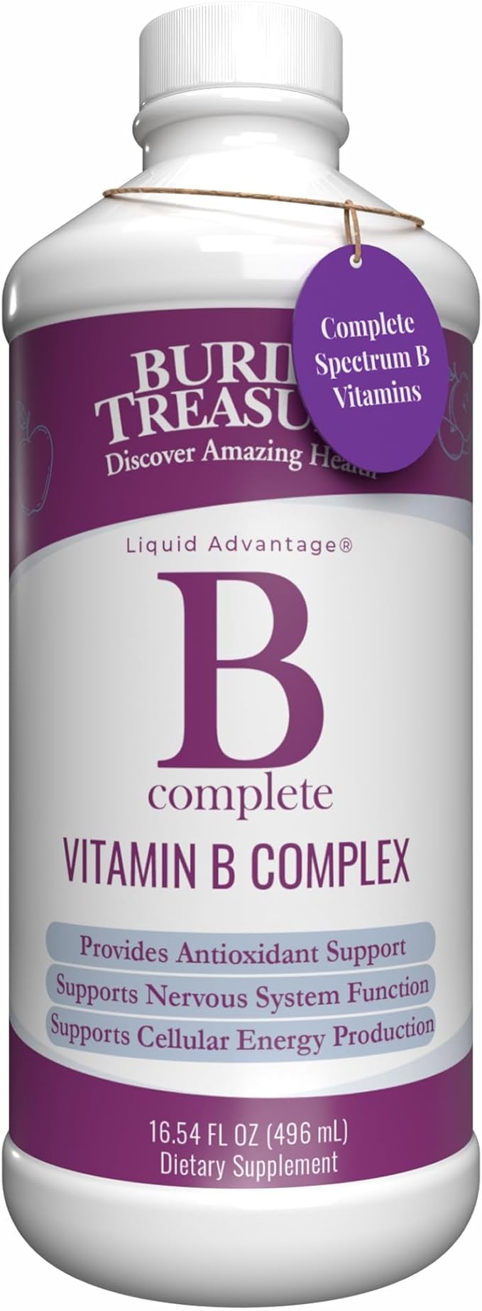 Buried Treasure B Complete - 16 Fl oz, All 8 B Vitamins with Methylated B12 & Methylfolate, Biotin, B1, B2, B6, Antioxidant Support, Liquid & Sugar-Free, B complex vitamins for Women & Men.