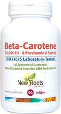 NEW ROOTS HERBAL Beta-Carotene 25,000 IU Supplements | Vitamin A (90 Softgels) | Full Spectrum of Carotenoids | Naturally Sourced from Non-GMO Red Palm Fruit + Organic Flax Seed Oil