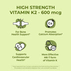 NutriZing K2 Vitamin Supplement MK-7 - High Strength 600mcg - Supports Bone & Arterial Health - 90 Vegan Capsules - Vitamin K2 for Men & Women - 3 Month Supply