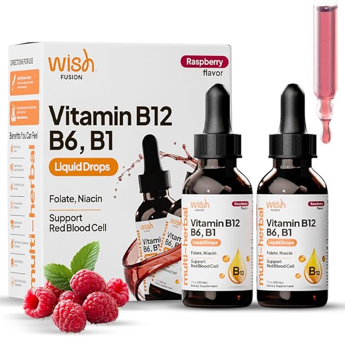 Vitamin B12 Liquid Drops 5000mcg, Liquid B12 Sublingual Drops & B12 Methylcobalamin for Women & Men Vitamin B Complex Energy Boost, Focus & Mood, Brain Health Support, 30ml x 2 Pack