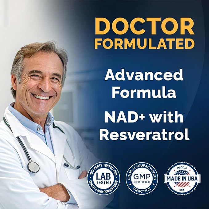 Liposomal NAD Supplement with Resveratrol - High Purity NAD Plus 2000 mg, 120 Capsules, Made in the USA - NMN Alternative