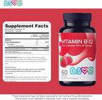 LIVS Vitamin B12 Gummies for Adults & Kids | Vegan Methylcobalamin B12 Supplement | Energy, Metabolism & Nerve Support | Raspberry Flavor | Non-GMO, Gluten-Free, Pectin-Based | 120 Count