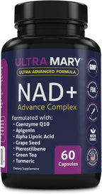 NAD+ Resveratrol Supplement – Longevity Formula with Nicotinamide Adenine Dinucleotide with CoQ10, Apigenin & Turmeric Anti-Ageing Formula for Men & Women – 60 Capsules