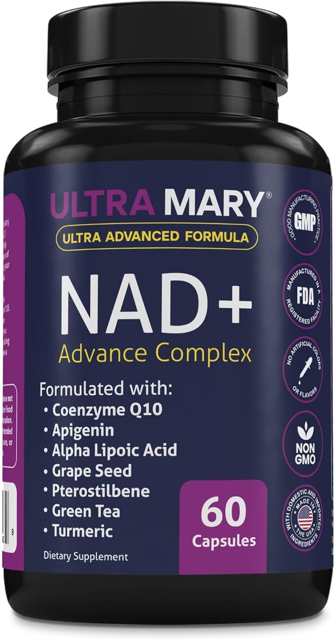 NAD+ Resveratrol Supplement – Longevity Formula with Nicotinamide Adenine Dinucleotide with CoQ10, Apigenin & Turmeric Anti-Ageing Formula for Men & Women – 60 Capsules