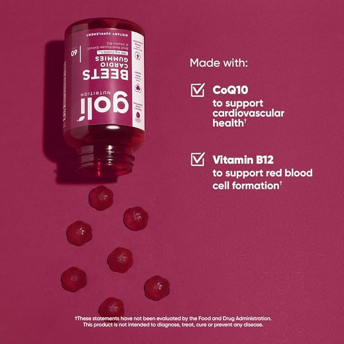 Goli Nutritional Supplement, Beets Cardio Gummy - 300 Count(5 Pack of 60) - 100mg CoQ10 & Beet Root Extract - Gluten-Free, Vegan, Non-GMO, and Gelatin-Free. Nature's Great Superfood.