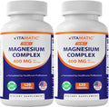 Vitamatic Magnesium Complex, 400mg Elemental MG (as Bisglycinate, Citrate, Taurate, Malate, Aspartate, Oxide, Gluconate, Lysinate Glycinate, Orotate, Succinate) - 120 Capsules per Pack - 2 Pack