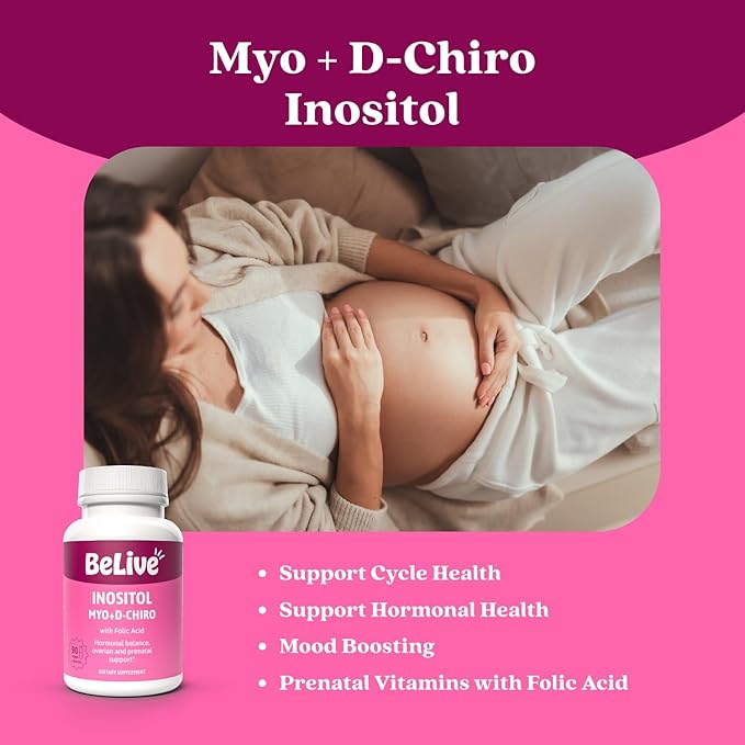 BeLive Myo-Inositol & D-Chiro Inositol Capsules - 90Ct I Inositol Supplement with Folic Acid Supplements for Woman, Optimal 40:1 Ratio (1)