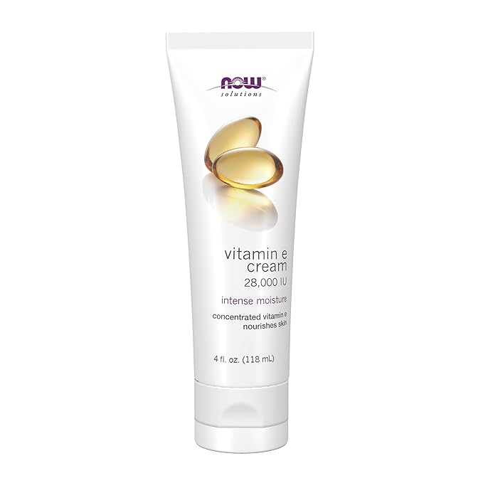 NOW Foods Solutions, Vitamin E Cream 28,000 IU, Intense Moisture, Concentrated Vitamin E, 4-Ounce