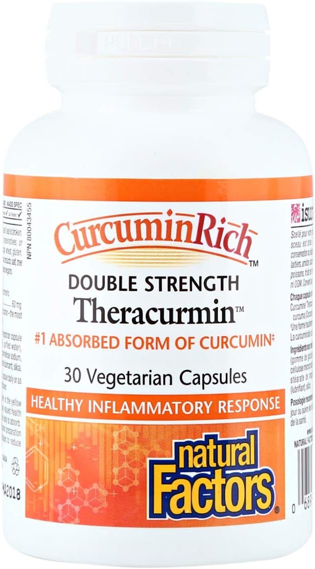 Natural Factors, CurcuminRich Double Strength Theracurmin, 60 mg, Just 1 Capsule Daily, Formulated for Superior Absorption, 30 Count (Pack of 1)