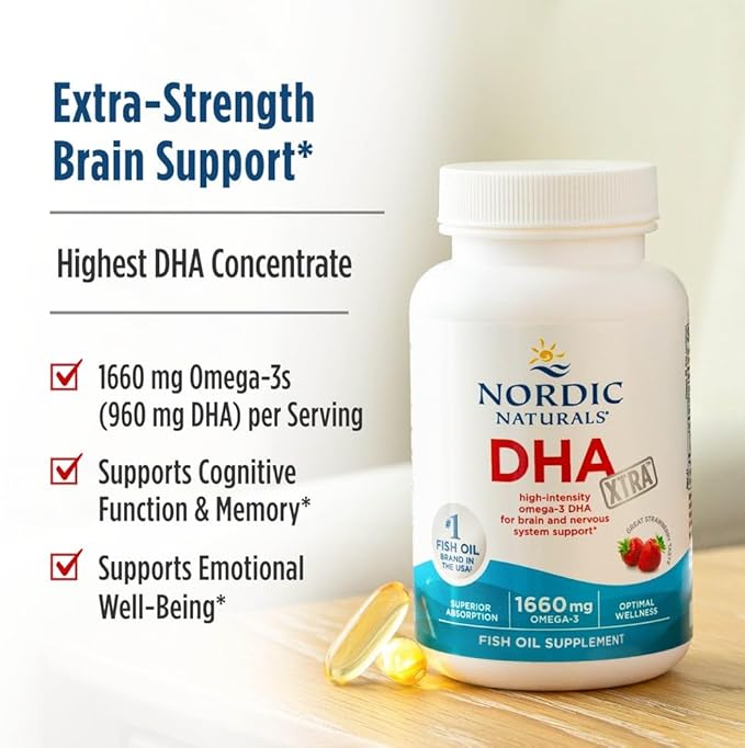 Nordic Naturals DHA Xtra, Strawberry - 90 Soft Gels - 1660 mg Omega-3 - High-Intensity DHA Formula for Brain & Nervous System Support - Non-GMO - 45 Servings