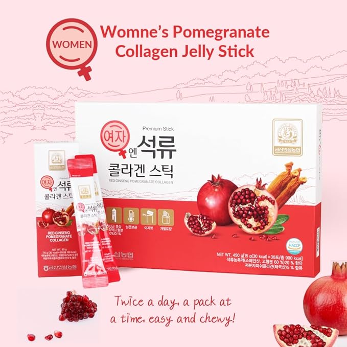 Korean Beauty Baekje Geumsan Women's Pomegranate Collagen Jelly Stick 5.1oz / 30 Count (5 Pack)