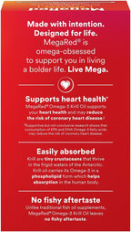 MegaRed Extra Strength 500mg Omega-3 Krill Oil Supplement with EPA/DHA, No Fishy Aftertaste Supports Heart Health, 80 Count Softgels (2 Pack)
