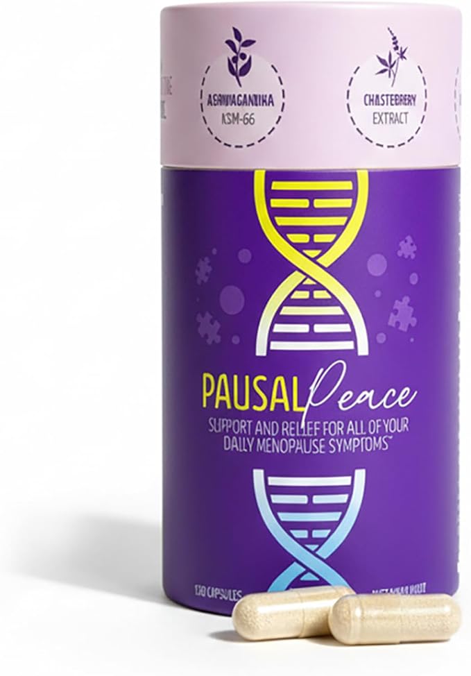 PausalPeace Menopause Relief Supplement for Women- Hot Flashes, Night Sweats, Mood & Sleep Support with 600mg Magnesium Glycinate, KSM-66 Ashwagandha, Black Cohosh-Natural Hormone Balance-120 Capsules