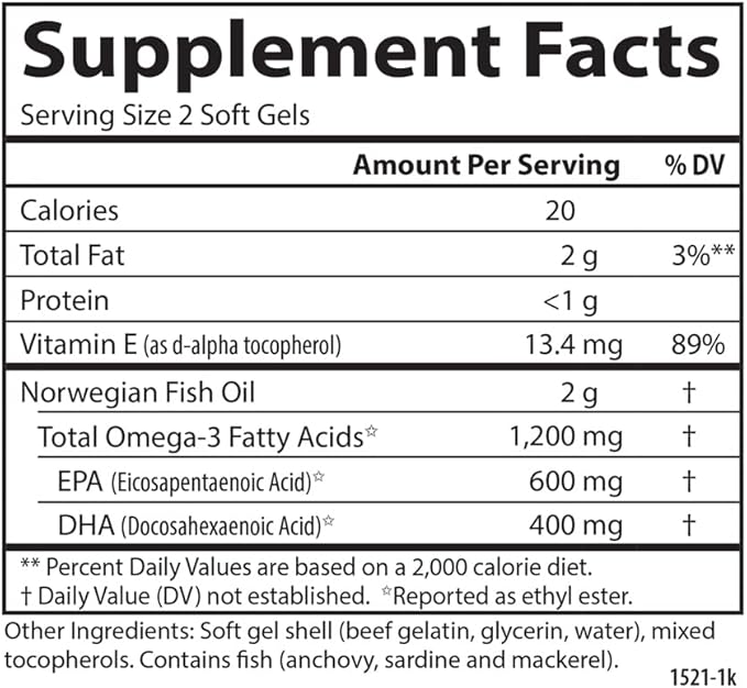 Carlson Super Omega-3 Gems, Norwegian, 1,200 mg Omega-3s, 100 Soft Gels