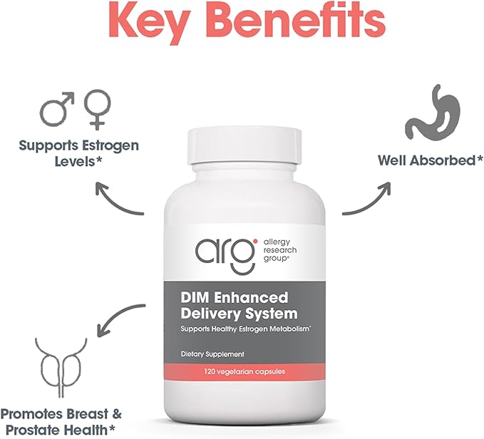 Allergy Research Group DIM Enhanced Delivery System - DIM Supplement for Women, Estrogen Supplement for Women and Men, Diindolylmethane for Hormone Balance, Menopause Support - 120 Vegetarian Capsules