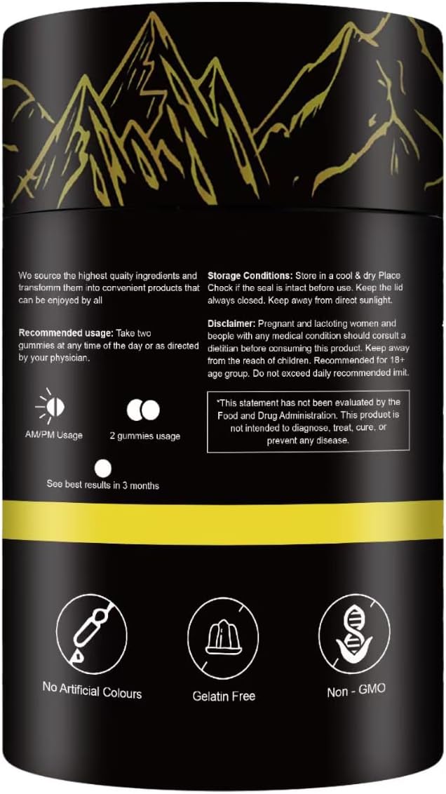 Natural Himalayan Shilajit Gold Gummies – 3000mg Shilajit with KSM-66 Ashwagandha, Gokshura & Black Musli, No Added Sugar Energy & Stamina Support Supplement for Men & Women – 60 Gummies