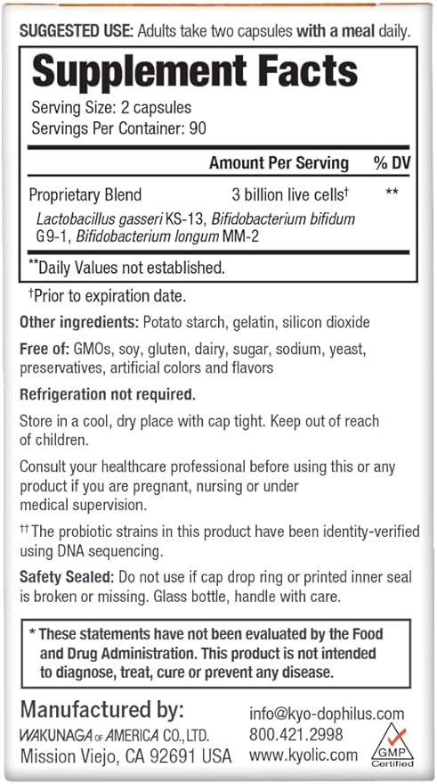 Kyo-Dophilus Daily Probiotic - Immune & Digestive Health Support* - Clinically Studied Friendly Trio Strains - Adult Probiotic Capsules - 180 Capsules (90 Servings)