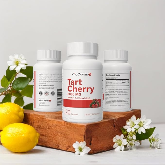 Tart Cherry Extract Supplement, 8000 mg, 120 Capsules, 60 Servings 100% Vegetarian, Non-GMO & Gluten Free
