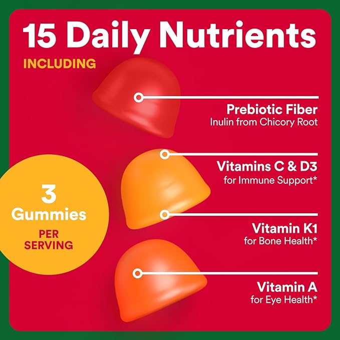 SmartyPants Fiber Supplement & Multivitamin for Men & Women, Prebiotic Fiber Gummies with Omega 3 (DHA/EPA), Vitamin D3, C, Vitamin B12, B6, A, K & Zinc, 90 Count (30 Day Supply)