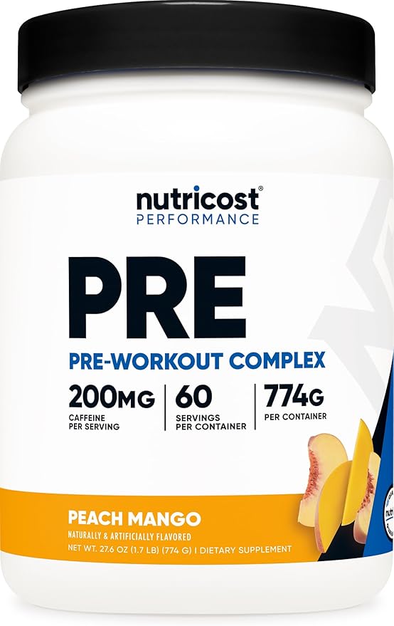 Nutricost Pre-Workout Complex Powder (60 Servings, Peach Mango) - Pre-Workout Supplement with Beta-Alanine, Taurine & Amino Acids