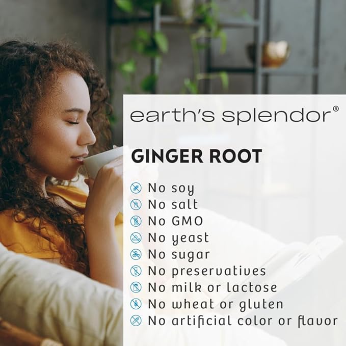 Earth's Splendor Ginger Root 550 mg Supplement for Men & Women, Supports Digestive Health, No Artificial Color or Preservatives (550 mg, 100 Capsules)