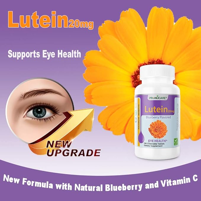 Lutein Esters 20mg Chewable Tablets for Eye Health - Blue Light Protection, Digital Eye Strain Relief, Antioxidant Support - Blueberry Flavor, Gluten-Free, Non-GMO, 100 Count