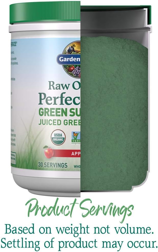 Garden of Life Raw Organic Perfect Food Green Superfood Juiced Greens Powder - Apple Flavor,30 Servings - Vegan Gluten Free Whole Food Dietary Supplement,Greens Plus Probiotics & Enzymes,(Pack of 2)