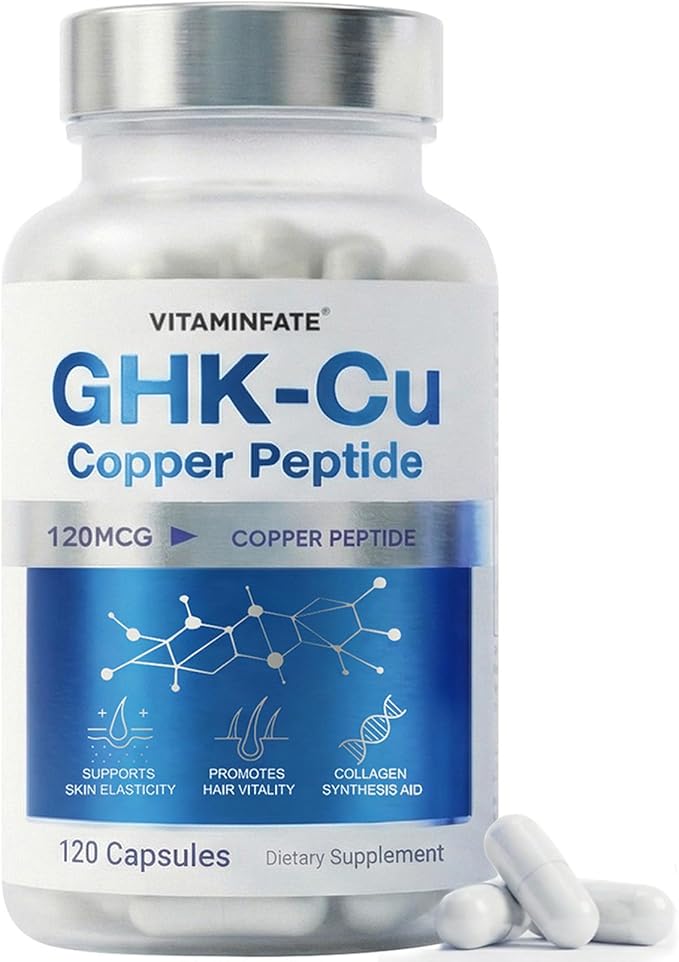 GHK-Cu Copper Peptide Supplement 120 Capsules, 120mcg Ultra High Strength Supplement Supports Skin Elasticity and Hair Vitality, Promotes Natural Collagen Synthesis