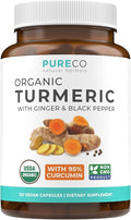 Organic Turmeric Ginger Black Pepper Supplement - High Potency Organic Turmeric Curcumin Capsules with Ginger & Black Pepper for Enhanced Benefits and Absorption - Vegan & Non-GMO (2 Month Supply)