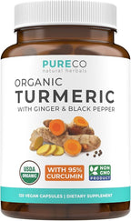 Organic Turmeric Ginger Black Pepper Supplement - High Potency Organic Turmeric Curcumin Capsules with Ginger & Black Pepper for Enhanced Benefits and Absorption - Vegan & Non-GMO (2 Month Supply)