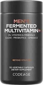 Codeage Men’s Daily Multivitamin – 25+ Essential Vitamins & Minerals, Organic Whole Foods, Probiotics, Omega-3, Zinc, Vitamins A, B, C, D, E & K – 120 Capsules