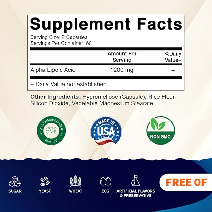 Vitamatic Alpha Lipoic Acid 1200mg Per Serving, 120 Capsules - Gluten Free, Vegetarian Capsules, Soy Free & Non-GMO