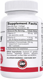 Nutracraft Cranberry Concentrate with Vitamin C & E | Urinary Tract & Bladder Support Supplement | 60 Softgels
