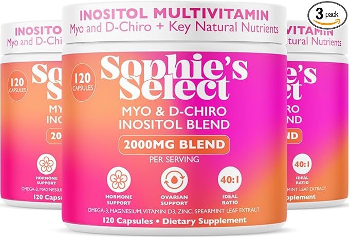 Myo-Inositol & D-Chiro Inositol 2000mg Per Serving for Women - Inositol 40:1 Formula with Spearmint, Vitamin D3, Zinc & Magnesium - Hormone Balance for Women, Ovarian Support - 120 Capsules - 3Packs
