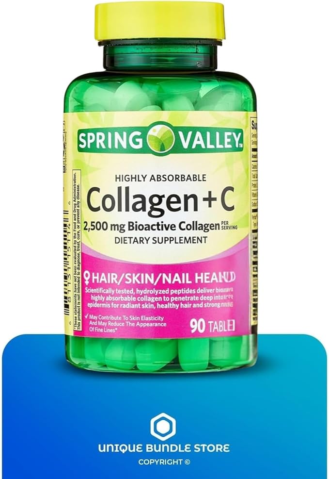 Collagen 2500mg with Vitamin C – Hydrolyzed Collagen Pills Peptides Supplement, 90 Tablets, Daily Collagen Vitamins for Hair Skin Nail Support, Gluten Free (Pack of 1)