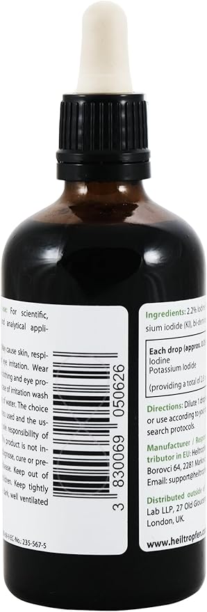 2.2% Lugol's Iodine Solution 3.4 Fl Oz | Pharmaceutical Grade Ingredients | Lugols Solution Made with Iodine and Potassium Iodide | Third-Party Tested | Heiltropfen®