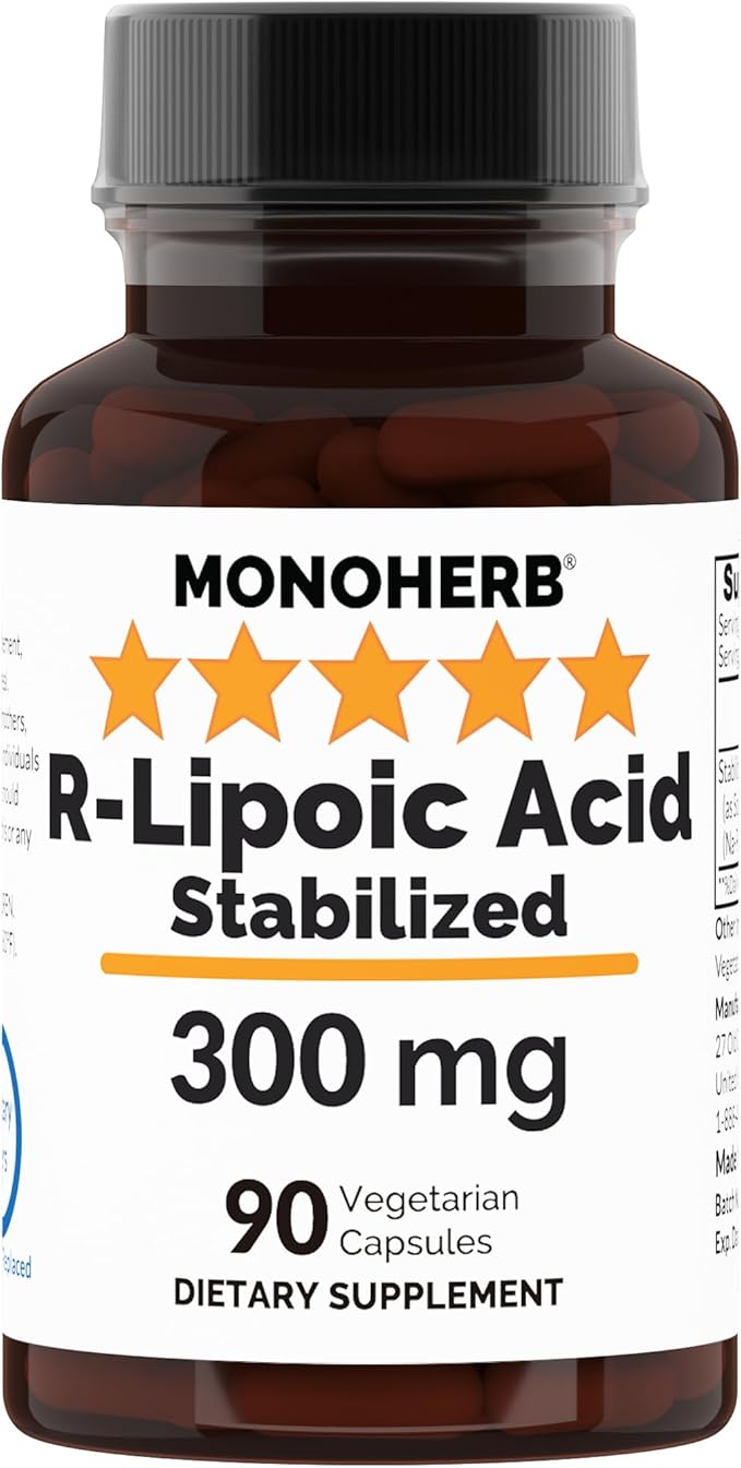 MONOHERB R-Lipoic Acid 300 mg - 90 Vegetarian Capsules - Stabilized R-Alpha-Lipoic Acid