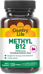 Country Life Methyl B12, 3000 mcg Lozenges, Supports Energy & Stamina, Metabolism & Red Blood Cell Production, Berry Flavor, 120 Vegan Lozenges, Certified Gluten Free & Halal