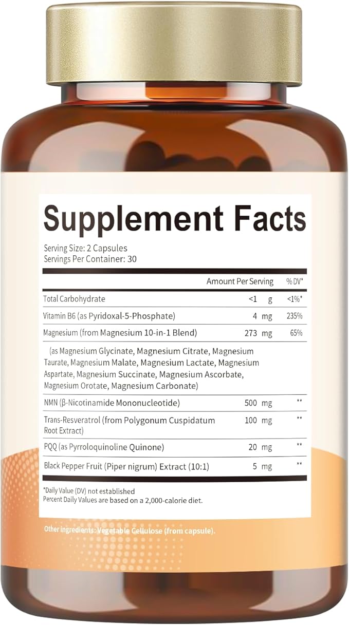 Totaria Magnesium Complex for Woman with NMN Supplement 500mg, Boost NAD Levels, Cellular Energy & Anti-Aging, 14-in-1 NMN Trans-Resveratrol Complex with PQQ, Non-GMO, 30 Days Supply
